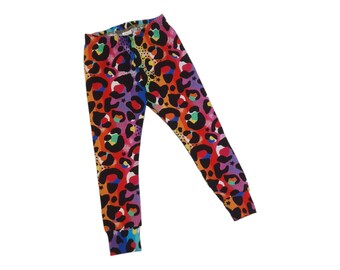 Unisex Regenbogen Kinder Leggings, Helle Leopardenmuster Baby Leggings, Festivalbesucher Kinder, Katzenliebhaber Geschenk, Handgemachte Kinder Leggings, Sportlich