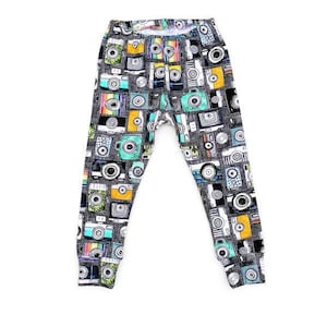 Organic Camera leggings, Retro cameras, Young photographer gift, Baby and kids leggings, Unisex leggings, Camera gift fir child, UK made