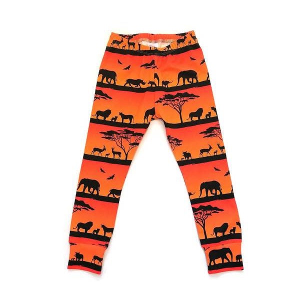 Organic Safari baby and kids unisex leggings, Handmade leggings UK, Sustainable kids clothes, Elephants, Giraffes, Lion leggings, Ombre kids