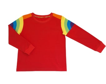 Kids Rainbow Tshirt, Unisex kids clothing, Retro kids shirt, 70s kids, Bright kids prints, Handmade in the UK, 70s style kids Ringer tee
