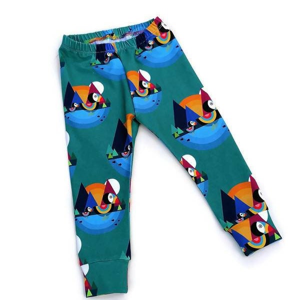 Organic Puffin leggings, Unisex leggings baby to 14 years, Puffin gift for child, Made in the UK