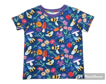 Bumblebee and Toadstool tshirt, Unisex baby and kids tshirts, Floral childrens shirts, Fairycore kids, Bee gift for child, Handmade kids top