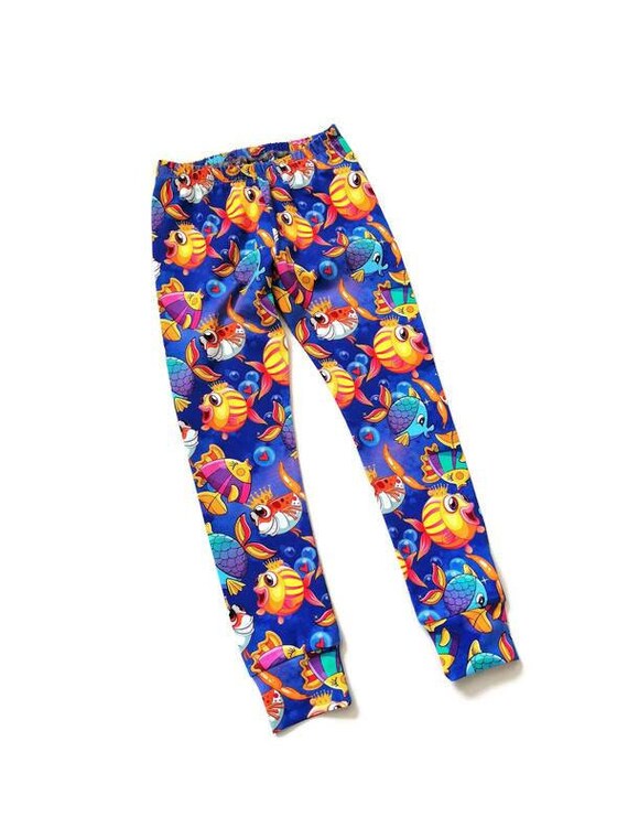 Organic Cotton Baby and Kids Fish Leggings, Funny Fish Print Pants