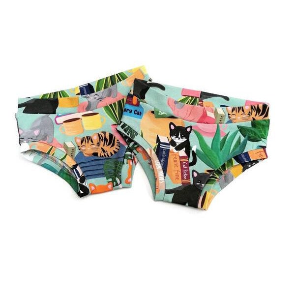 Organic underwear for kids, Cat print pants, Unisex toddler underwear, Colourful kids knickers, Briefs, handmade in the UK