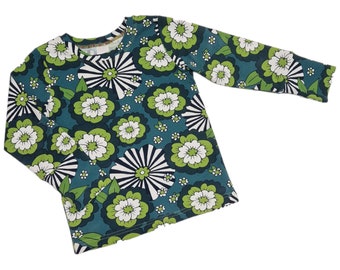 3 to 4 years, Organic retro flower tshirt, Green floral t-shirt, retro kids clothes, Unisex kids tshirts, Handmade, Eco friendly, 70s vibe