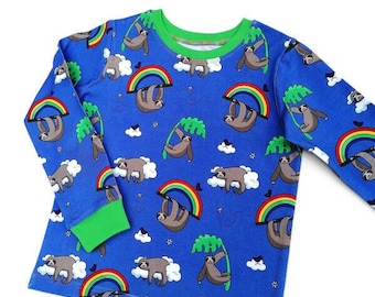 Sloth rainbow tshirt, Organic cotton baby and kids t-shirt, Sloth print clothes for children, Handmade in the UK, Unisex baby clothes