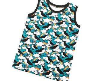 Puffin and rainbow Tank top, Unisex baby and kids summer clothes, Puffins print clothing, Nautical theme kids tshirt, Handmade beach clothes