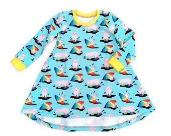 Schweine Kleid, Pfützen und Regenbogen Regenschirm Kleid, Organic Baby Kleid, Kinder Tshirt Kleid, Unisex Babykleidung, Ferkel Geschenk, Kinder Bauernhof Druck