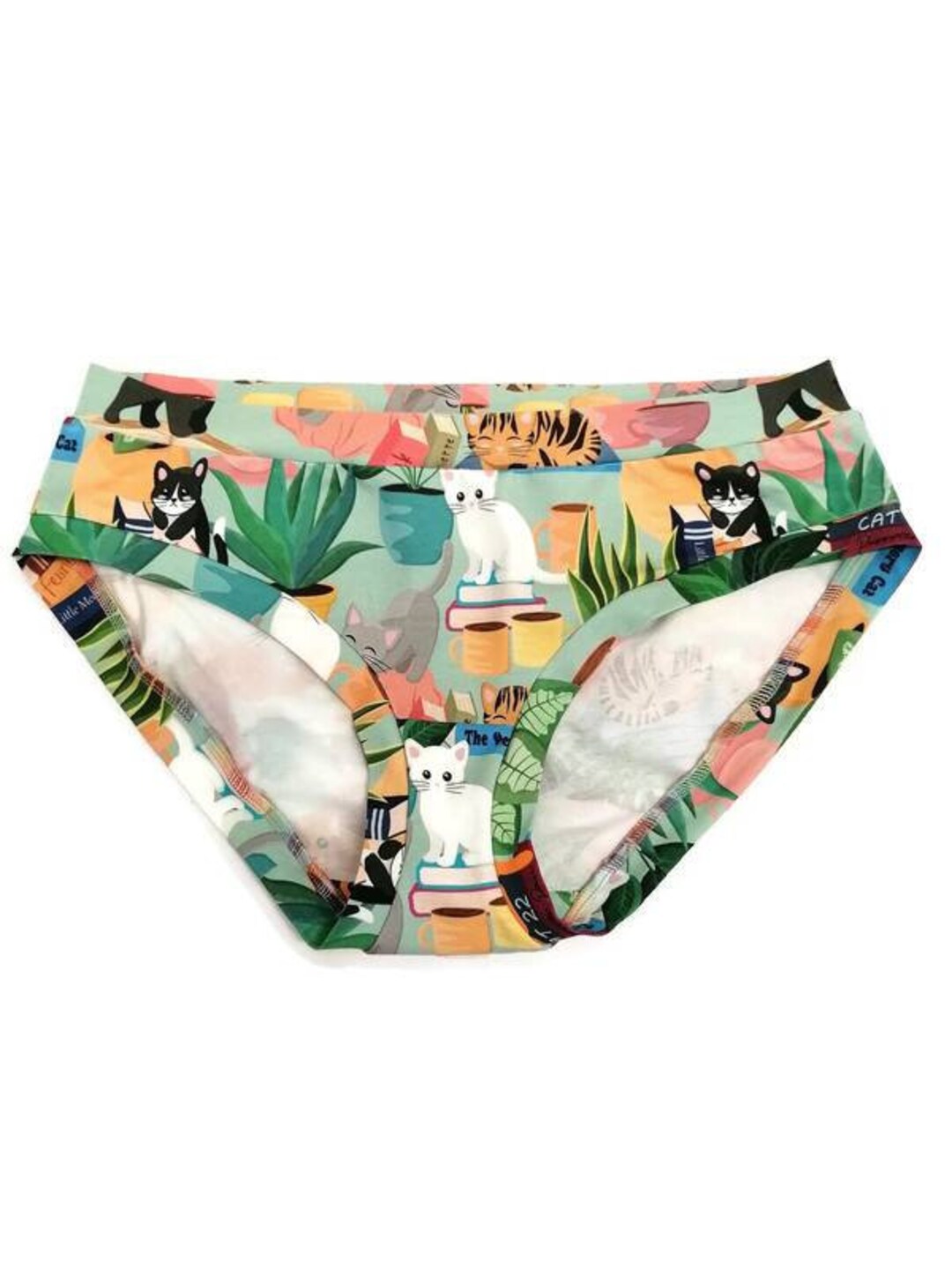 Womens Cat Print Underwear, Organic Womens Knickers, Cat Lady, Cat