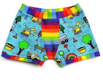 Organic boxer briefs, Trucks and rainbows kids pants, Handmade kids underwear, Organic cotton underwear for kids, Handmade in the UK