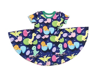 Baby Dinosaur dress, Organic baby and kids dresses, Hatching dinosaur egg dress, Unisex kids clothes, Twirly dress, Dinosaur birthday dress