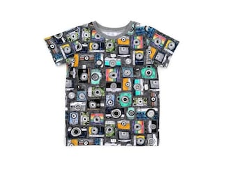 Organic Camera tshirt, Childrens tshirt, Camera print top, Organic baby clothes, Unisex kids clothes, Organic cotton clothing