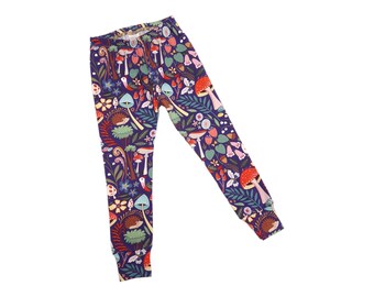 Leggings Toadstool, stampa animali della foresta, leggings in cotone organico per neonati e bambini, Cottagecore kid, Piccolo raccoglitore, Boho, Fatto a mano