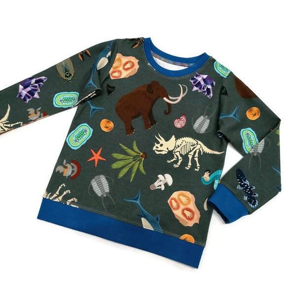 Prehistoric animal print baby and kids tshirt, Organic baby clothes, Fossil print t-shirt, Archeologist gift, Extinct animal shirt, Handmade