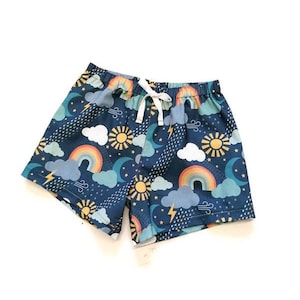Vintage style retro rainbow baby and kids shorts. Cotton childrens shorts, unisex baby clothes, Unisex  kids shorts, Rainbow and clouds