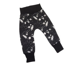 Organic baby harems, Outer space, Unisex baby clothes, Handmade in the UK, Cloth bum leggings, Organic baby joggers, Handmade, Astronaut