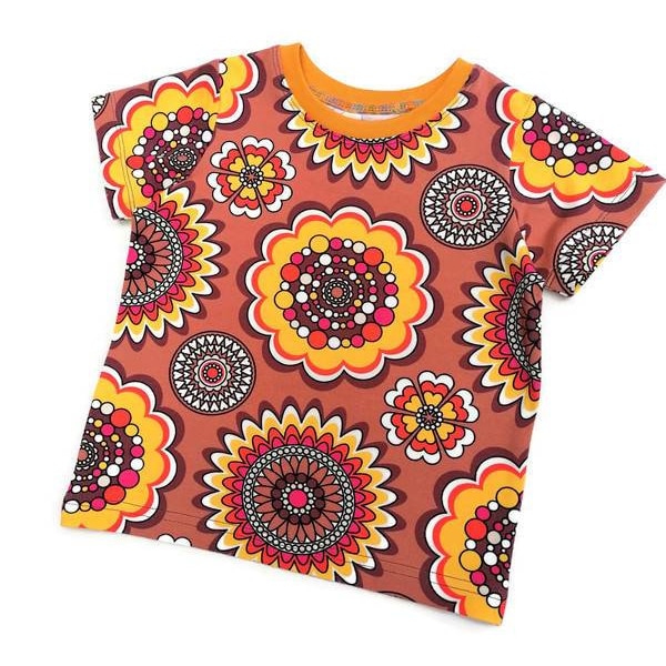 Organic retro tshirt, Unisex clothing handmade in the uk, Modern Retro kids clothes, Vintage kids shirts, 70s floral print