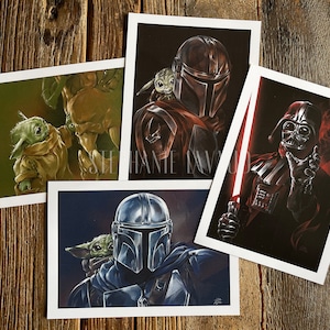 Lot 4 cartes Star Wars / Cartes imprimées sur papier mat / Set of 4 Star Wars cards printed on mat paper
