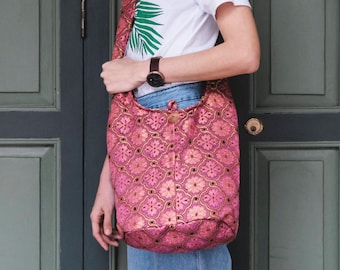 Thai arte patrón Hobo hombro bolso Sling CrossBody bolso Messenger bolso de algodón bolso para hippie Gypsy bolso rosa hecho a mano