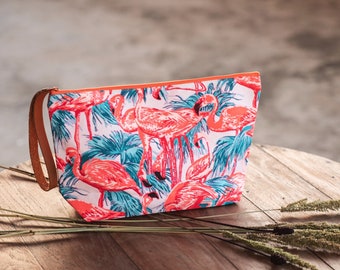 Flamingo boho clutch bag with faux leather cosmetic bag purses iPhone wallet zipper Pouch Make up bag case for hippie travel wedding gift