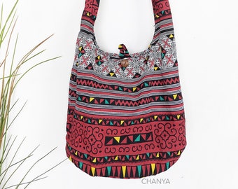 Aztec pattern boho Shoulder Bag CrossBody Bag Cotton bag sling bag messenger bag hippie bag yoga bag Travel bag Red