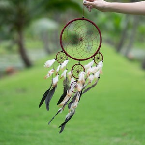 Dream Catcher Red Brown Large Dreamcatcher Wall Decor Wall Hanging Home Decor Wedding Decor Boho Decor bohemian Decor Feathers Gift for her image 1