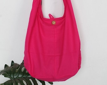 Boho shoulder bag sling crossBody bag messenger bag tote handbag cotton bag travel bag yoga bag hippie beach bag hobo bag Pink Plain color
