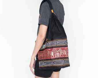 Black Thai Handmade Embroidered Shoulder Bag Messenger Bag
