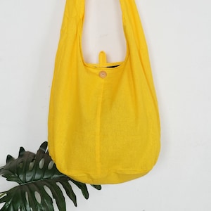 Boho shoulder bag sling crossBody bag messenger bag tote handbag cotton bag travel bag yoga bag hippie beach bag hobo bag Yellow Plain color