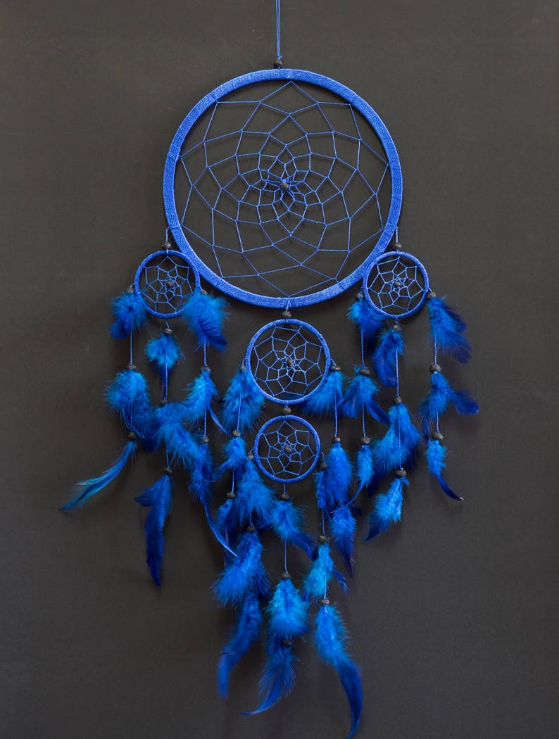 Dream Catcher Large Blue Dreamcatcher Featehrs Wall Hanging Etsy