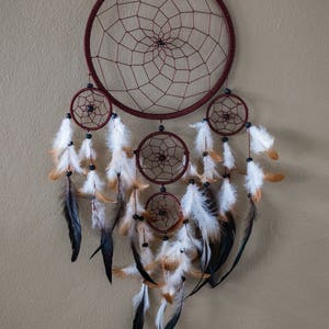 Dream Catcher Red Brown Large Dreamcatcher Wall Decor Wall Hanging Home Decor Wedding Decor Boho Decor bohemian Decor Feathers Gift for her image 2