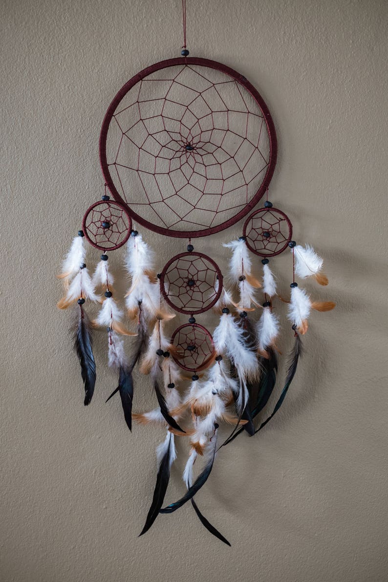 Dream Catcher Red Brown Large Dreamcatcher Wall Decor Wall Hanging Home Decor Wedding Decor Boho Decor bohemian Decor Feathers Gift for her image 2