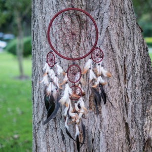 Dream Catcher Red Brown Large Dreamcatcher Wall Decor Wall Hanging Home Decor Wedding Decor Boho Decor bohemian Decor Feathers Gift for her image 5