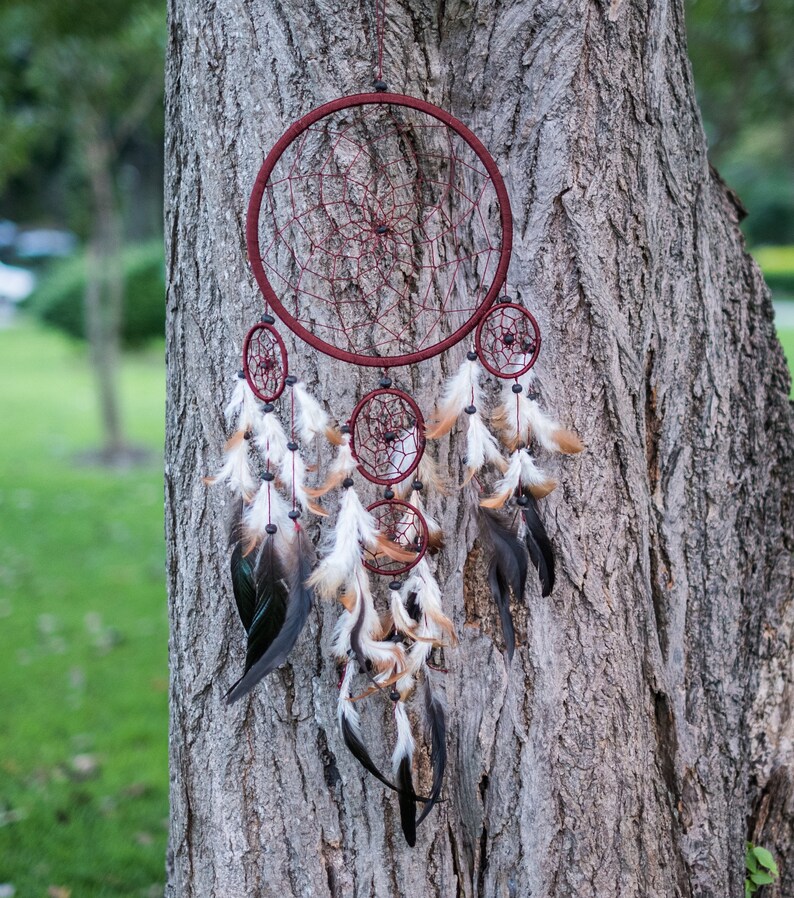 Dream Catcher Red Brown Large Dreamcatcher Wall Decor Wall Hanging Home Decor Wedding Decor Boho Decor bohemian Decor Feathers Gift for her image 5