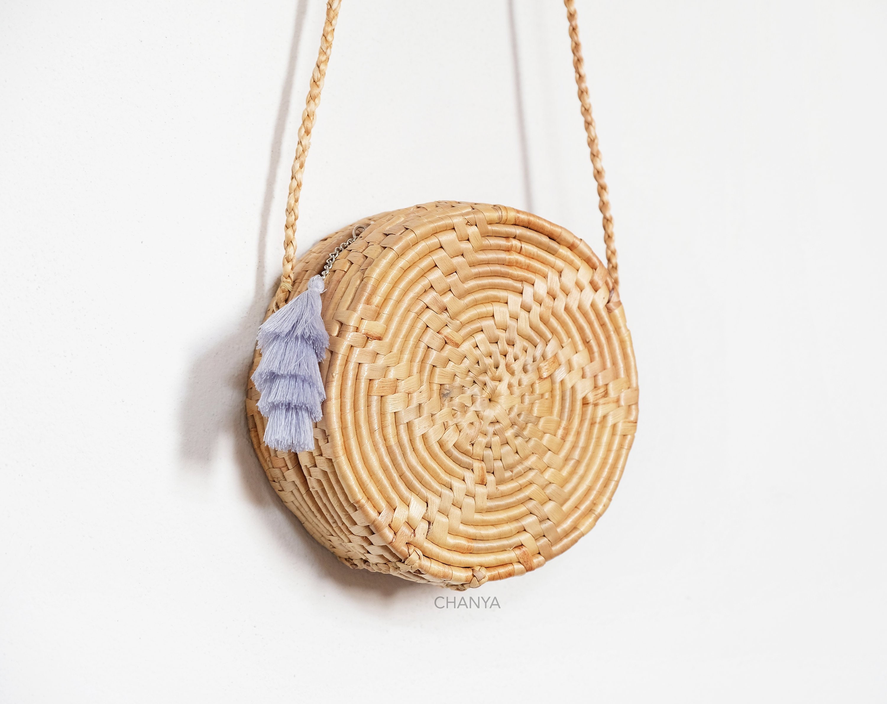 Round Straw Bag with tassel,ribbon Round Bag Boho Shoulder Bag Woven Basket Bag Crossbody Bag Wicker Bag Beach Bag Bohemian Summer Bag