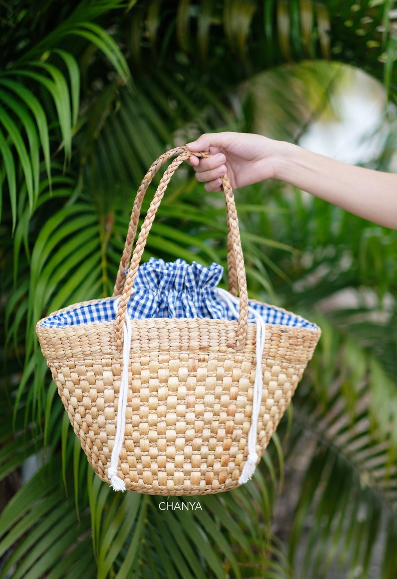 Straw Bag Natural Water Hyacinth Bag French Market Basket Bag Hobo ...