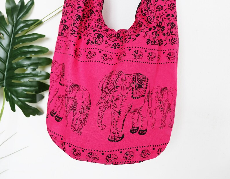 Women's Boho Elephant Canvas Sling Backpack - Crossbody Bag, Green Grey, 9x13.5x5.5 Inches - View #7