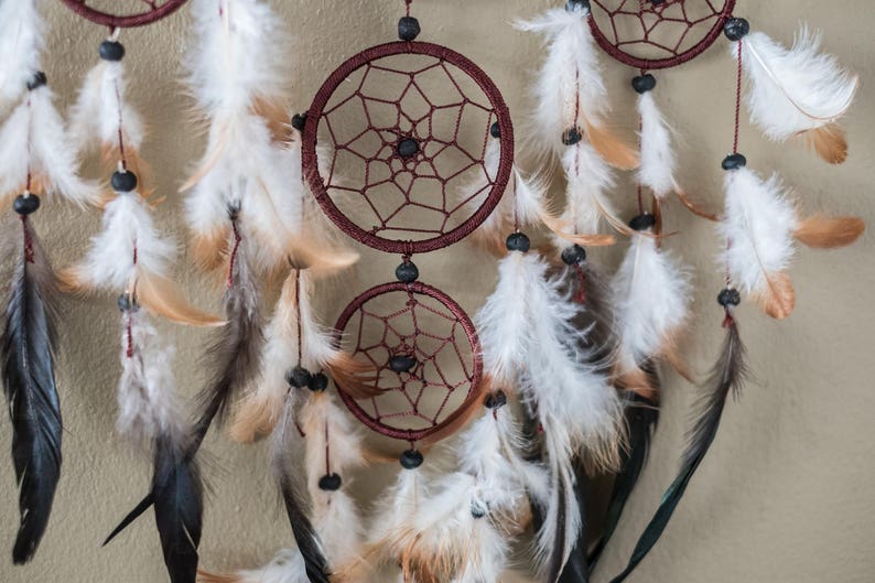 Dream Catcher Red Brown Large Dreamcatcher Wall Decor Wall Hanging Home Decor Wedding Decor Boho Decor bohemian Decor Feathers Gift for her image 3