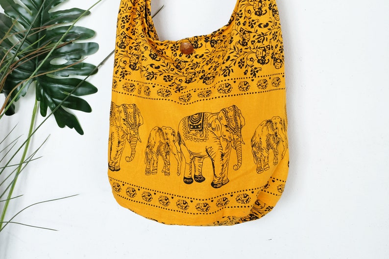 Thai Elephant Print Sling Boho Shoulder Bag Crossbody Bag Etsy