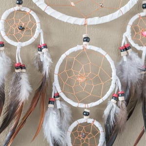 Dream Catcher White Dreamcatcher 5 Circles Wall Hanging Decor Home Decor Nursery Decor Wedding Decor Gift Bead Feathers Suede long 22 Inches image 5