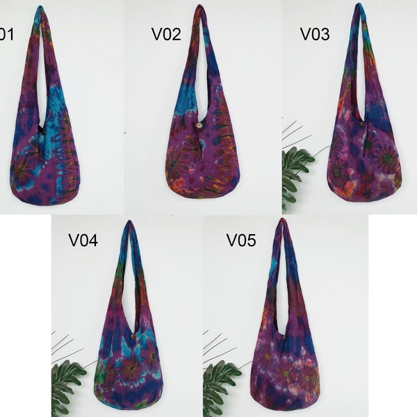 Tie dye hand dyed boho shoulder bag crossbody sling bag cotton bag Tote Handbag hippie bag yoga bag travel bag summer beach bag