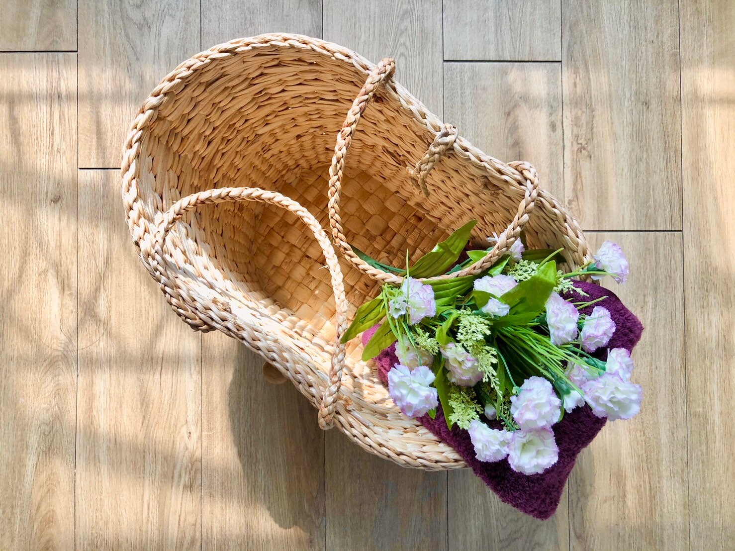 Straw Bag French Basket With Canvas Strap Water Hyacinth Bag Natural ...