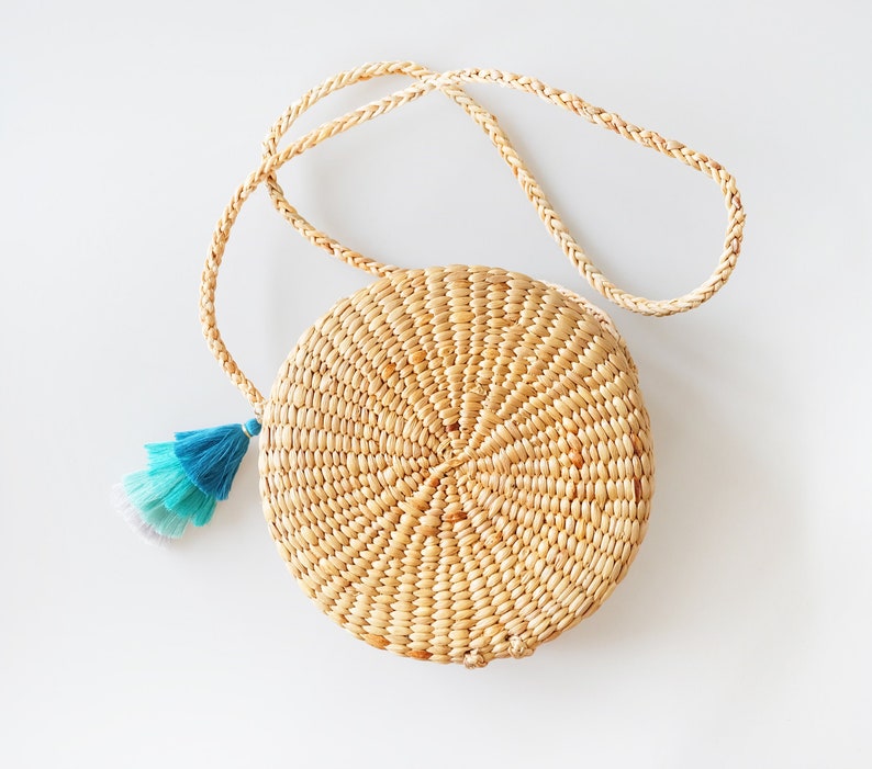 Round straw bag hobo shoulder bag round basket bag crossbody bag woven basket bag with ribbon,tassel beach wicker bag wedding bag Gift 8' 