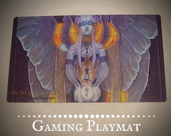 Fantasy Art Playmat Dark Fallen Angel Woman with Key and Corset CCG Collectible Gaming Mat