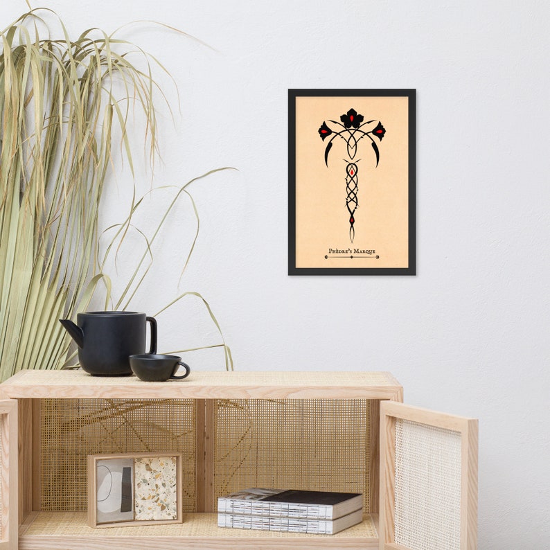 Framed Art Print Poster Phedre's Marque from Kushiel's Legacy Vintage Book Tribal Thorny Rose Anguissette Tattoo Symbol 12×18 inches