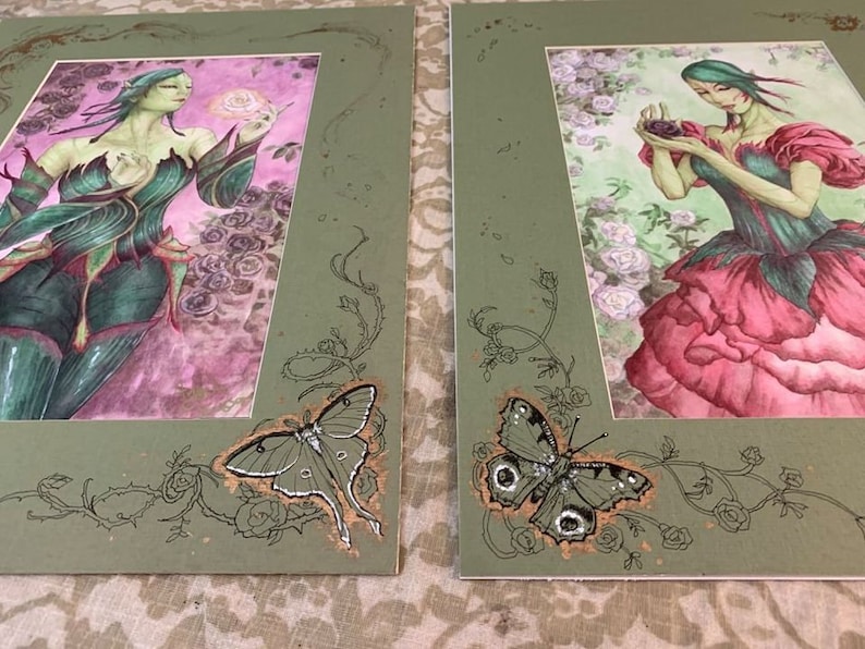 Embellished Mat Rose Fae Seelie and Unseelie Set Fairy Fantasy Floral Art Prints image 2