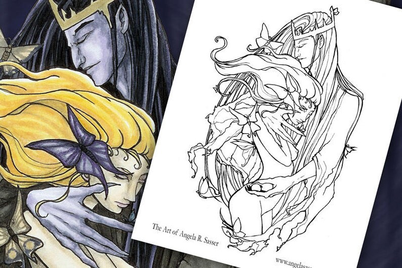 Printable Coloring Book Page for Adults - Persephone and Hades With ...