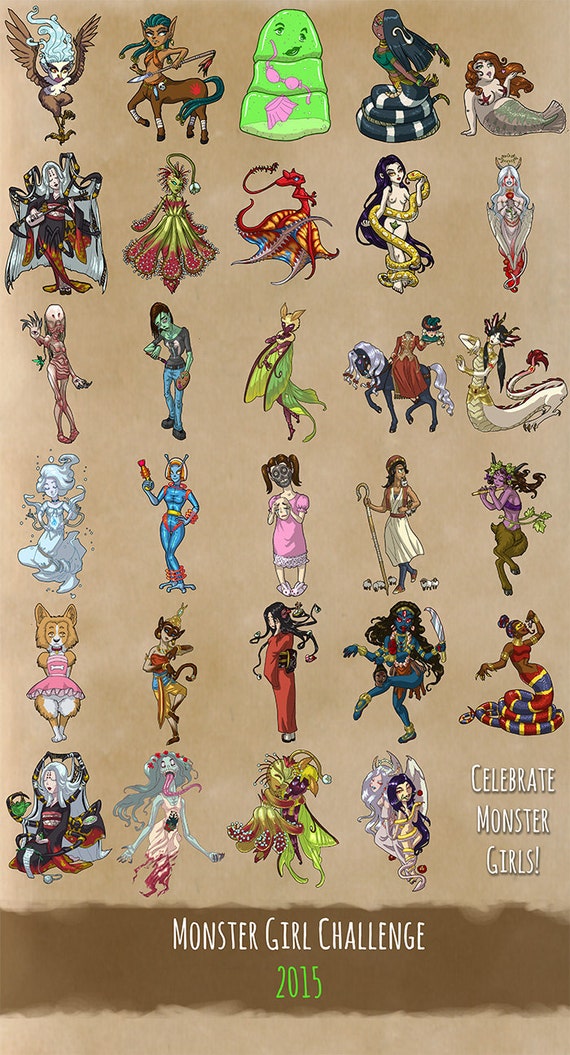 ART PRINT Monster Girls 2015 Montage Fantasy Art Poster Naga