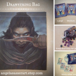 Drawstring Dice Tarot Oracle Deck Bag Pouch of Oathbound a Desert Warrior Prince and Dagger imagem 1
