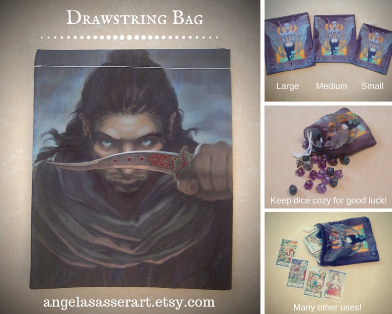 Drawstring Dice Tarot Oracle Deck Bag Pouch of Oathbound a Desert Warrior Prince and Dagger imagem 1